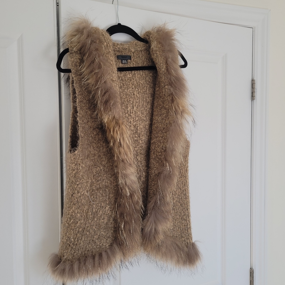 Rudsak Raccoon Fur Hooded Vest, Size M/L